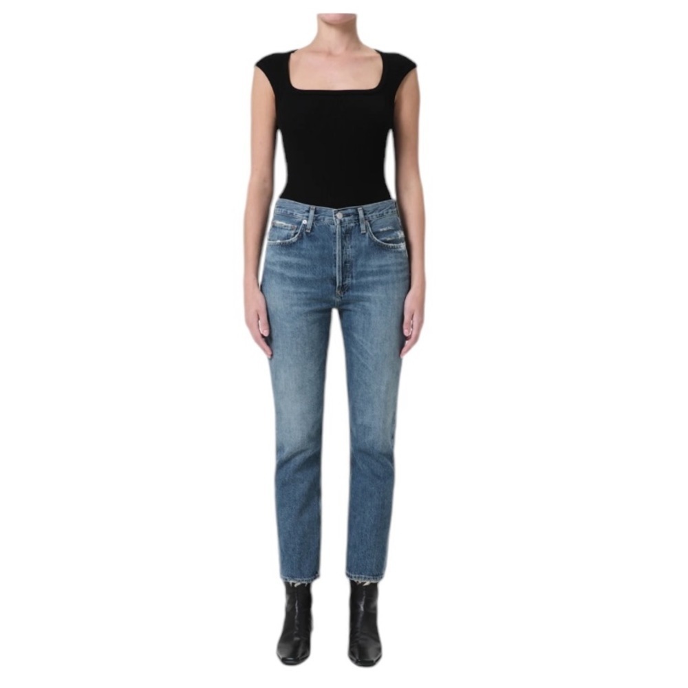 Agolde Riley Women's Blue high rise Straight leg crop  Jeans.